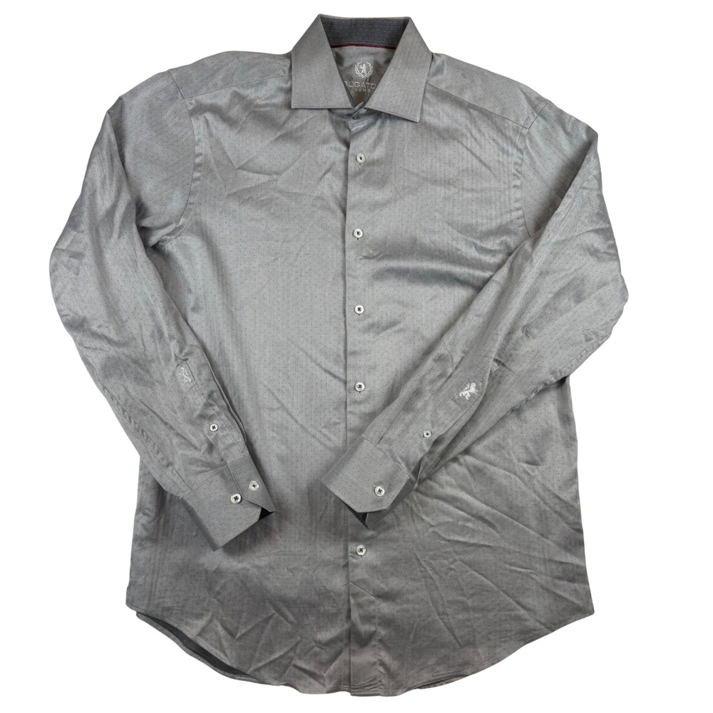 Bugatchi Uomo Mens Grey Herringbone Micro Dot Dress Shirt 16 34/35 TS5030D87S